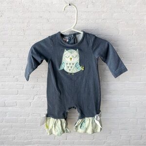 RicRac & Ruffles // Gray Baby Romper with Owl Design